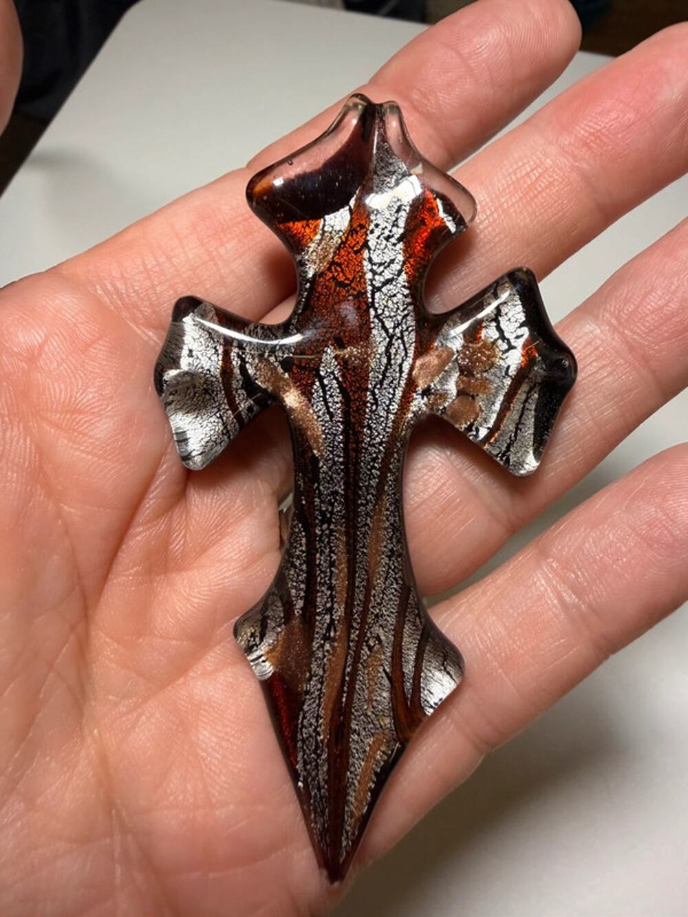 Vintage Y2K blown glass gothic cross pendant 3”